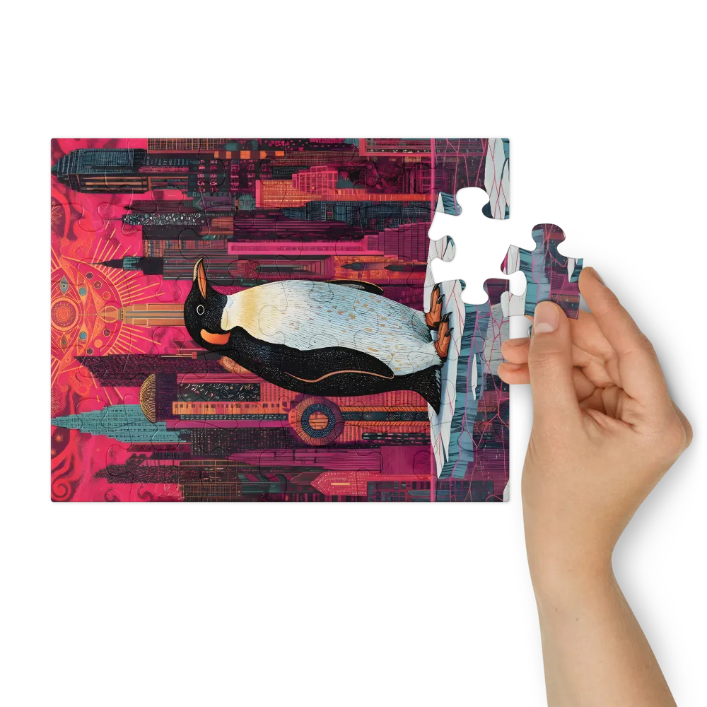 Neon City Penguin 
 Jigsaw Puzzle in Tin Box