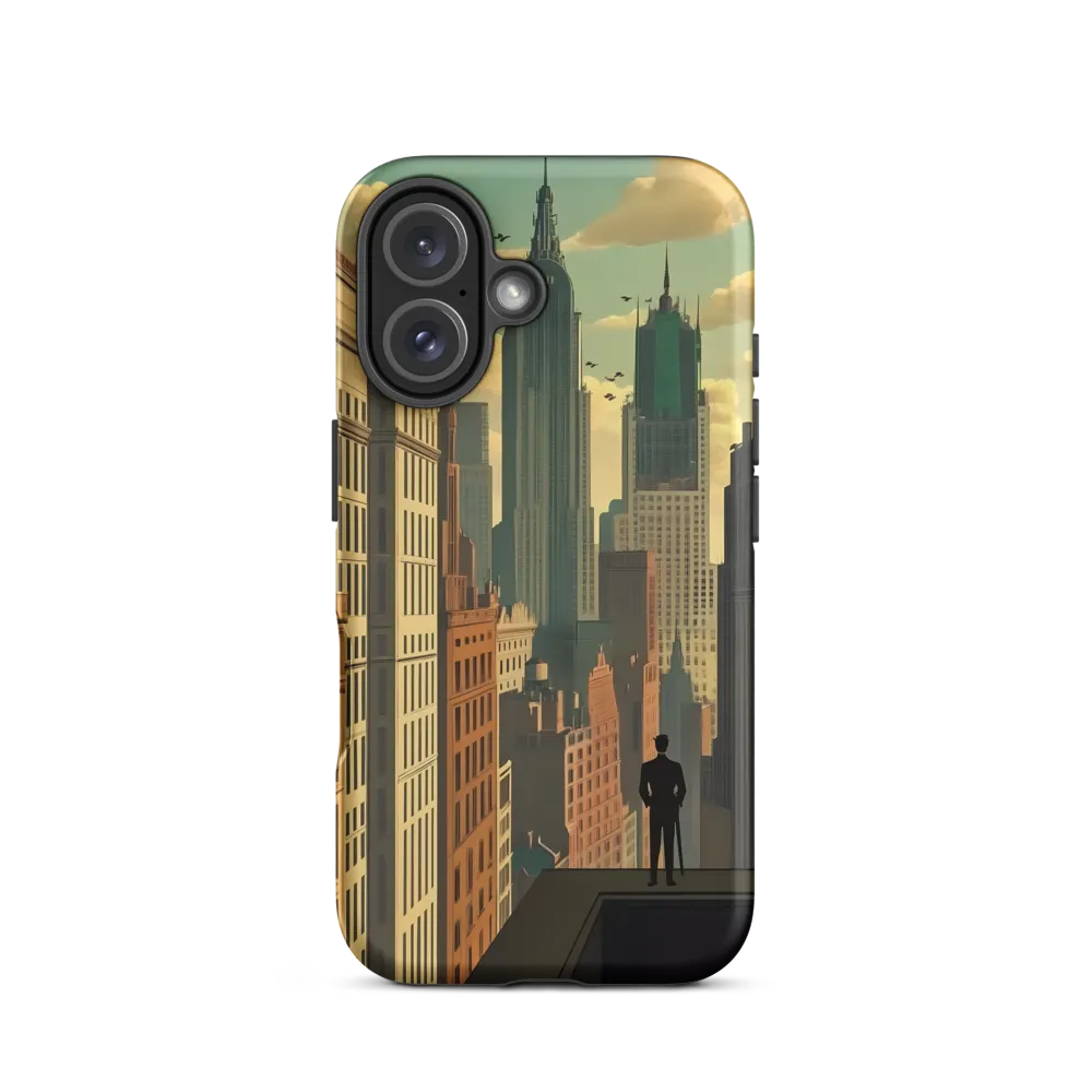 Urban Dreams: A Silhouette in Art Deco Cityscape | Phone Case |  16 | Tough Case | Matte