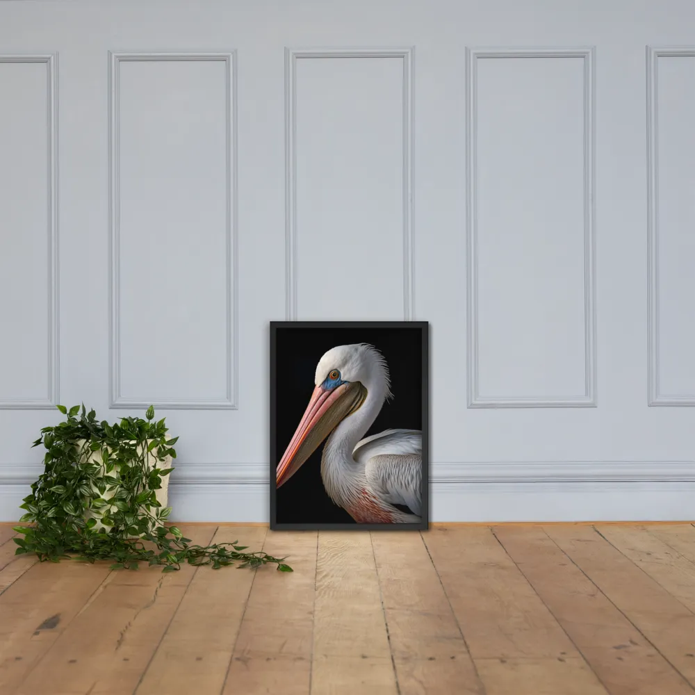 Elegance in White: The Pelican | Poster with Black Frame | 18″×24″