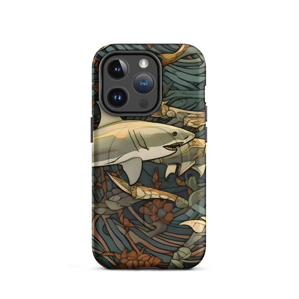 Dynamic Harmony of Sharks and Flora | Phone Case |  14 Pro | MagSafe® Tough Case | Matte