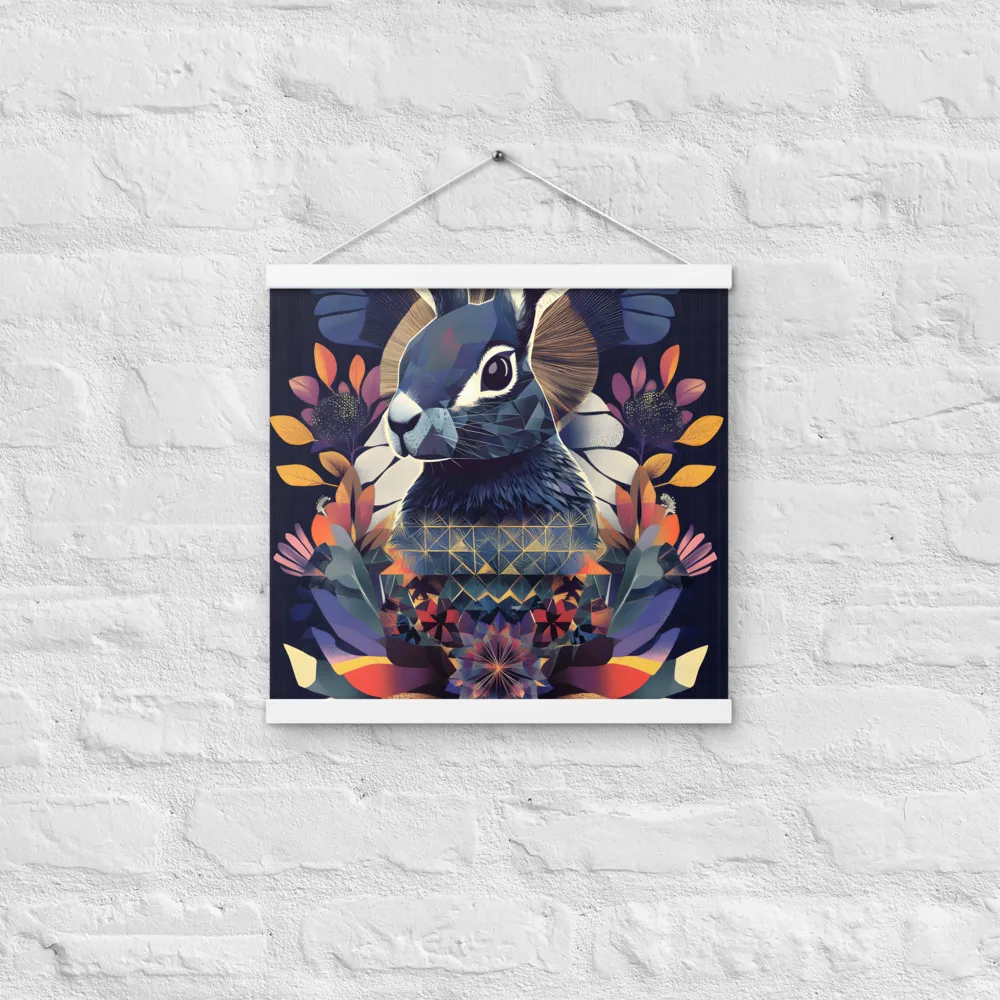 Ethereal Bunny: A Geometric Wonderland | Poster With White Wood Hanger | 16″×16″