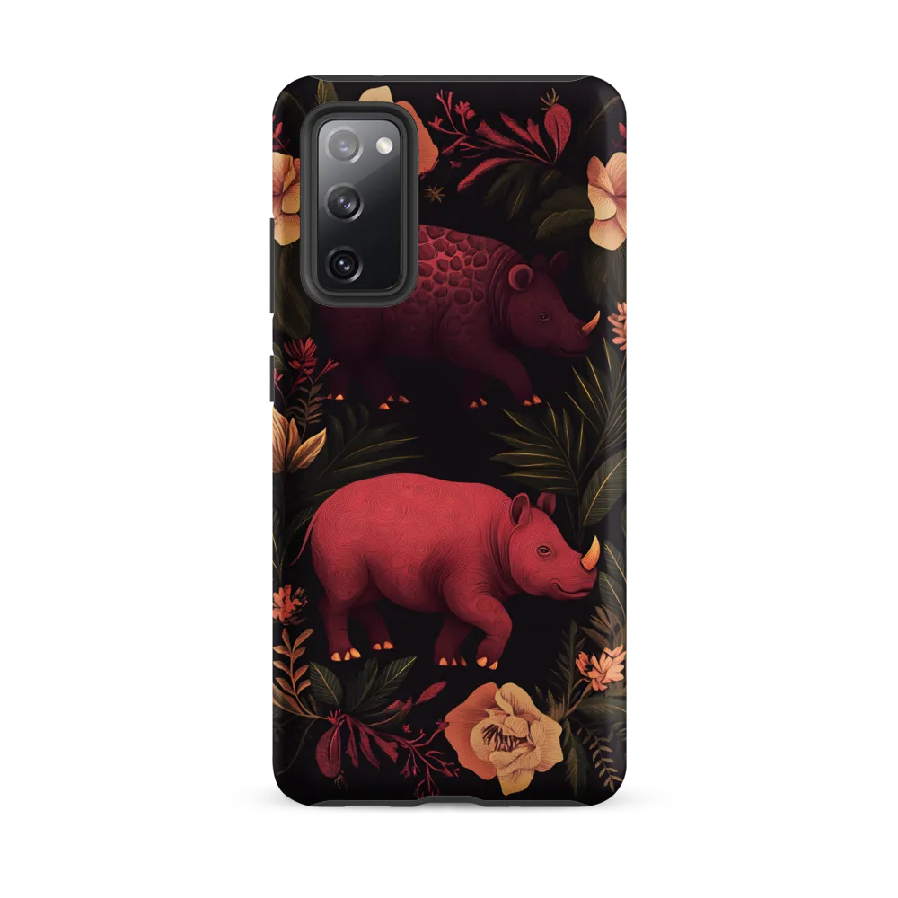 Rhinos in Floral Embrace