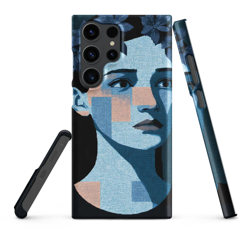 Grid-Wreathed Cyan Portrait