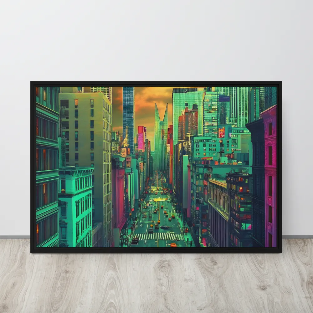 Urban Surrealism: Neon Dreams | Canvas with Black Frame | 24″×36″