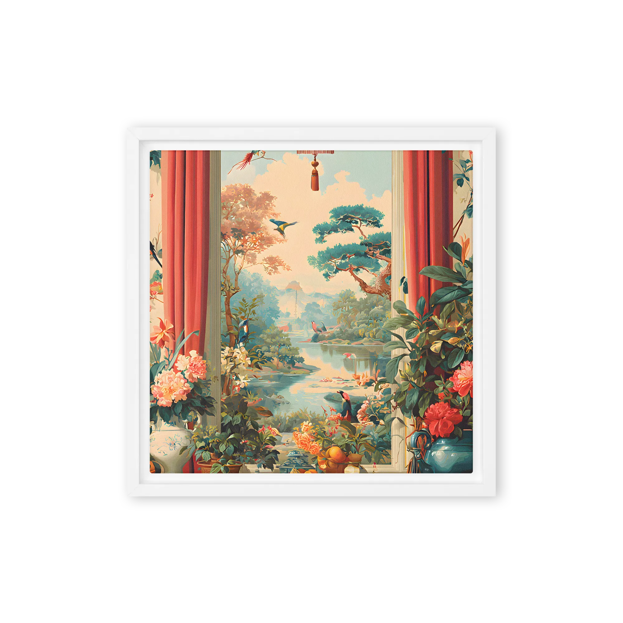 Window to the Garden 
 Canvas with White Frame