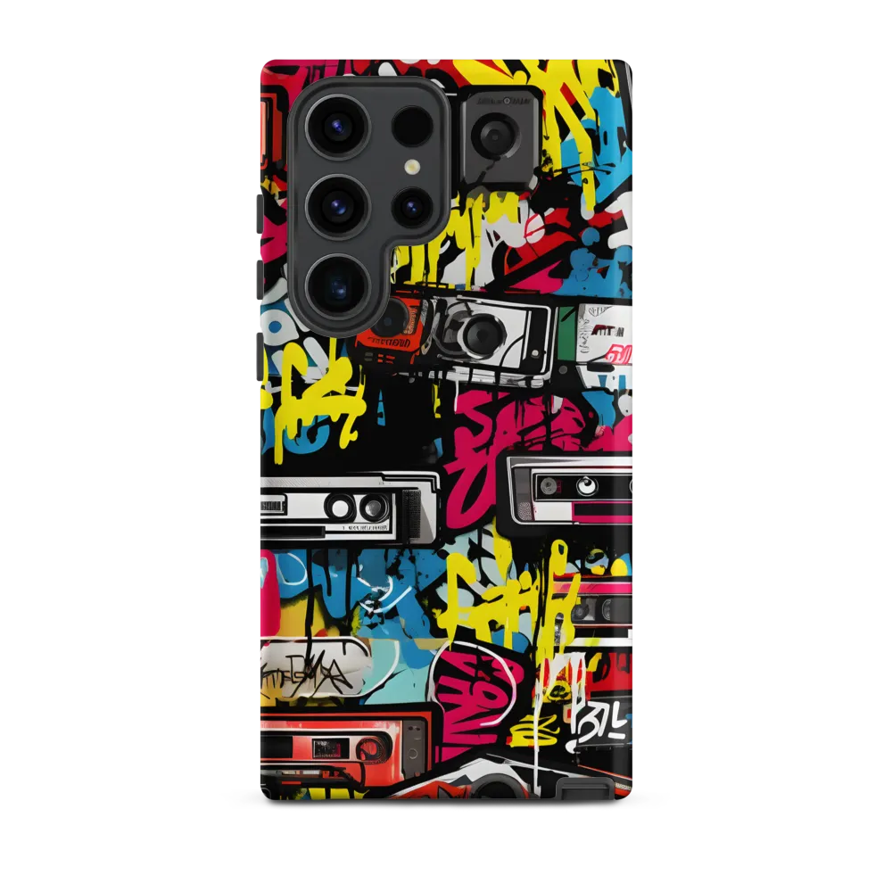 Urban Nostalgia: A Retro Cassette Explosion | Phone Case |  S23 Ultra | Tough Case | Matte