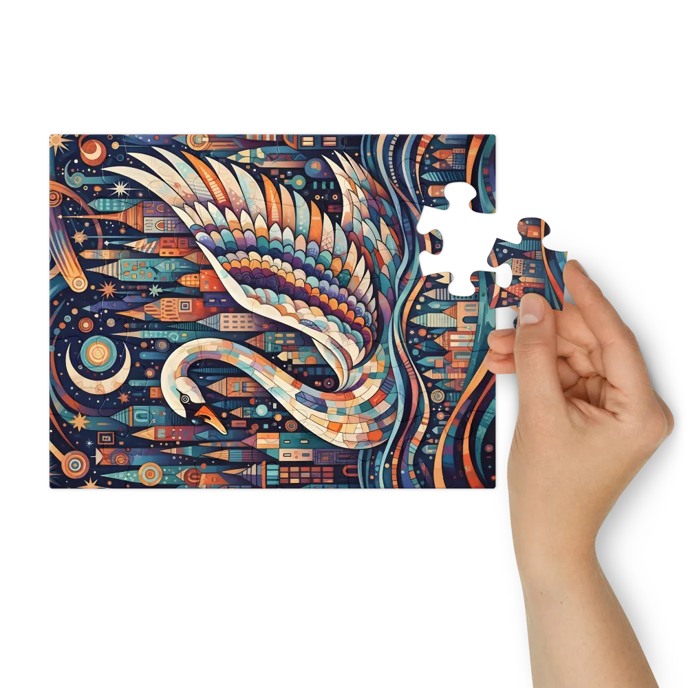 Starlit Mosaic Swan 
 Jigsaw Puzzle in Tin Box
