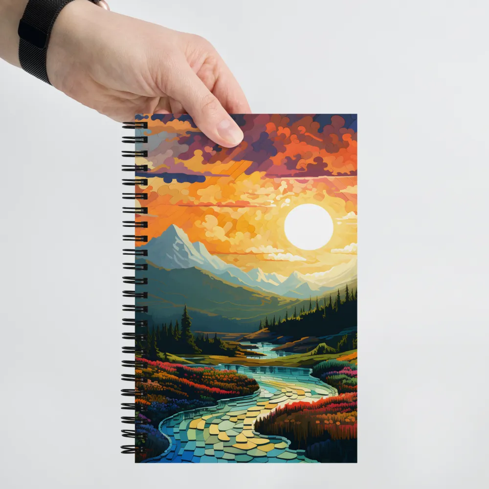 Serenity in Sunset: A Winding River's Embrace | Spiral Notebook