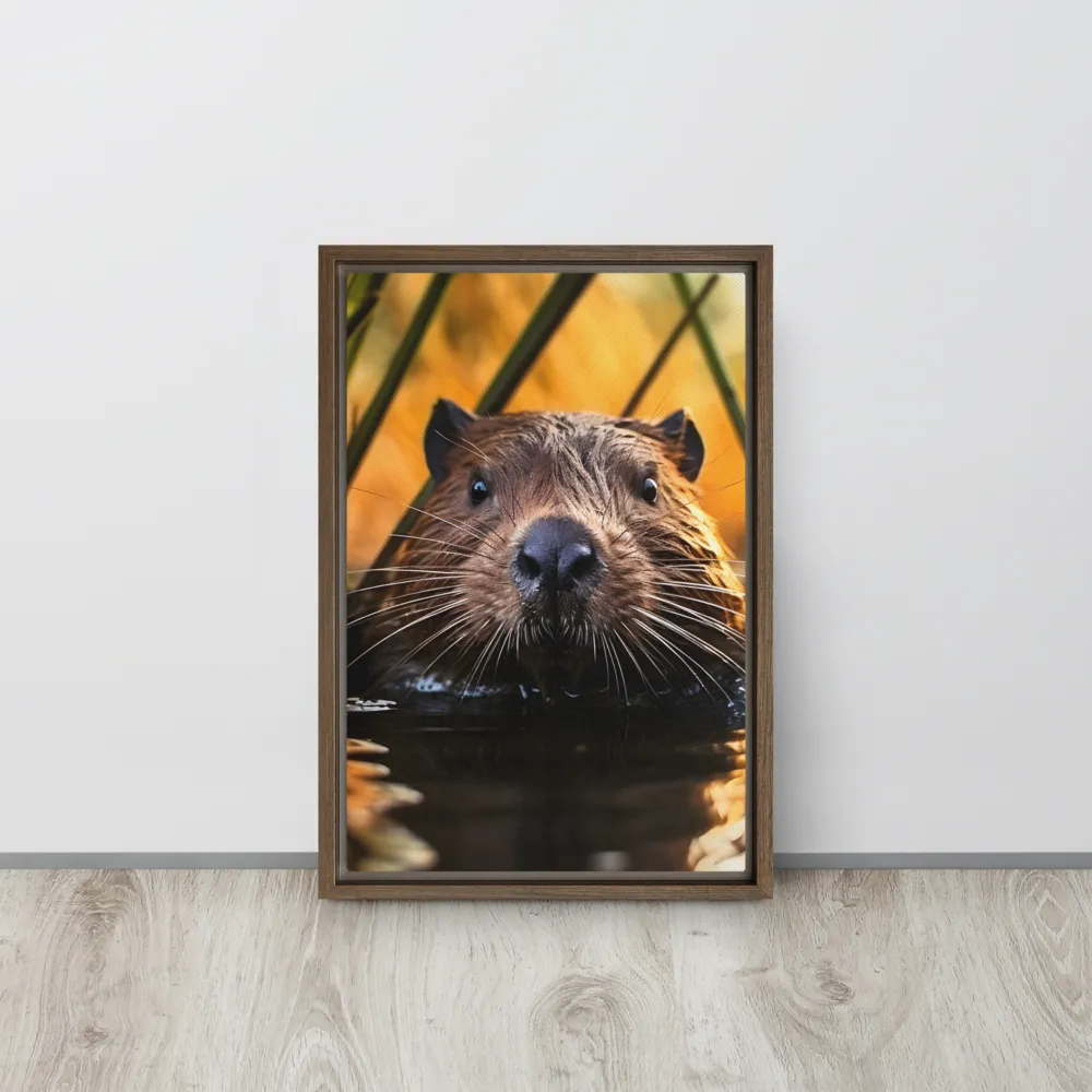 Beaver Serenity: A Natural Portrait | Canvas with Brown Frame | 12″×18″