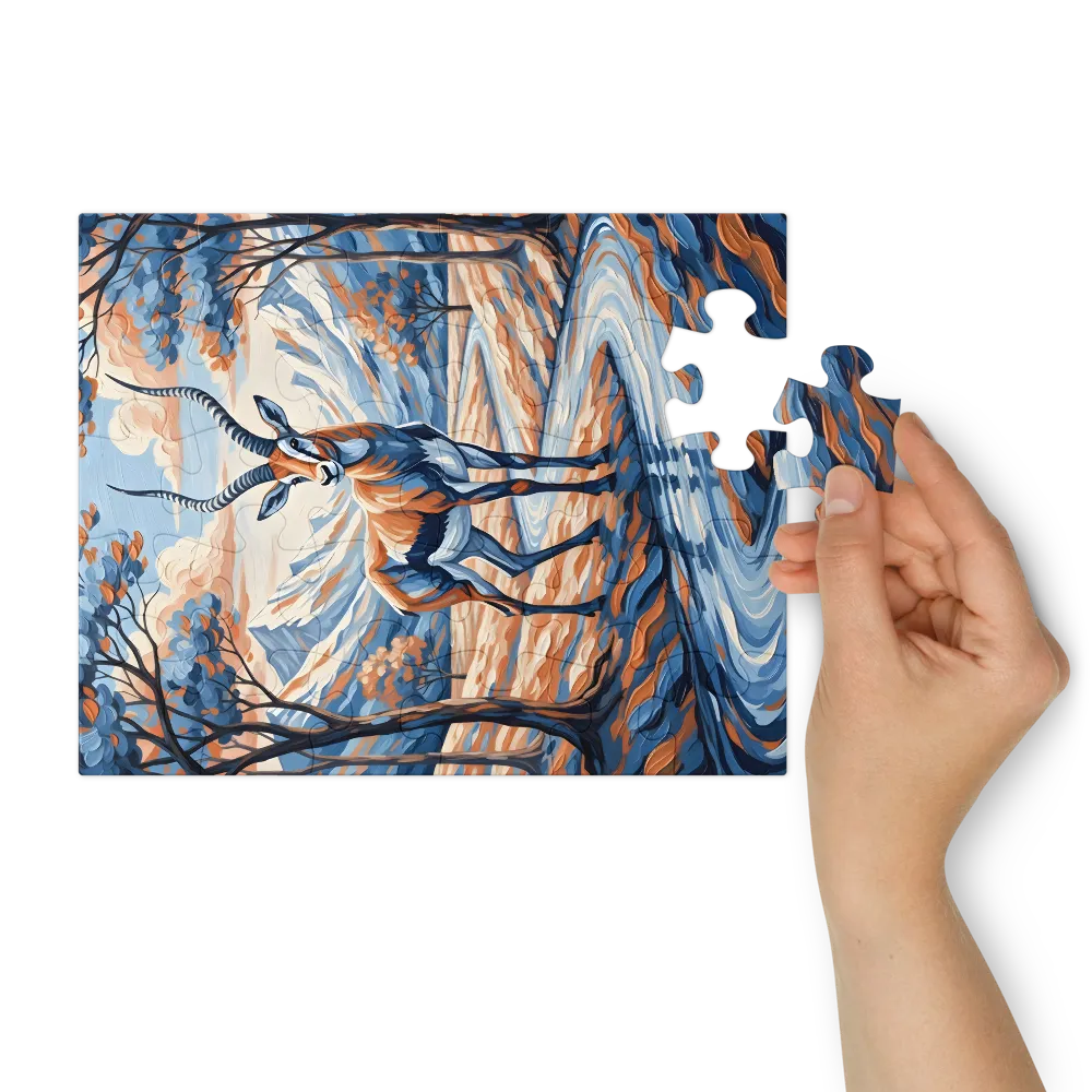 Blue and Orange Antelope 
 Jigsaw Puzzle in Tin Box