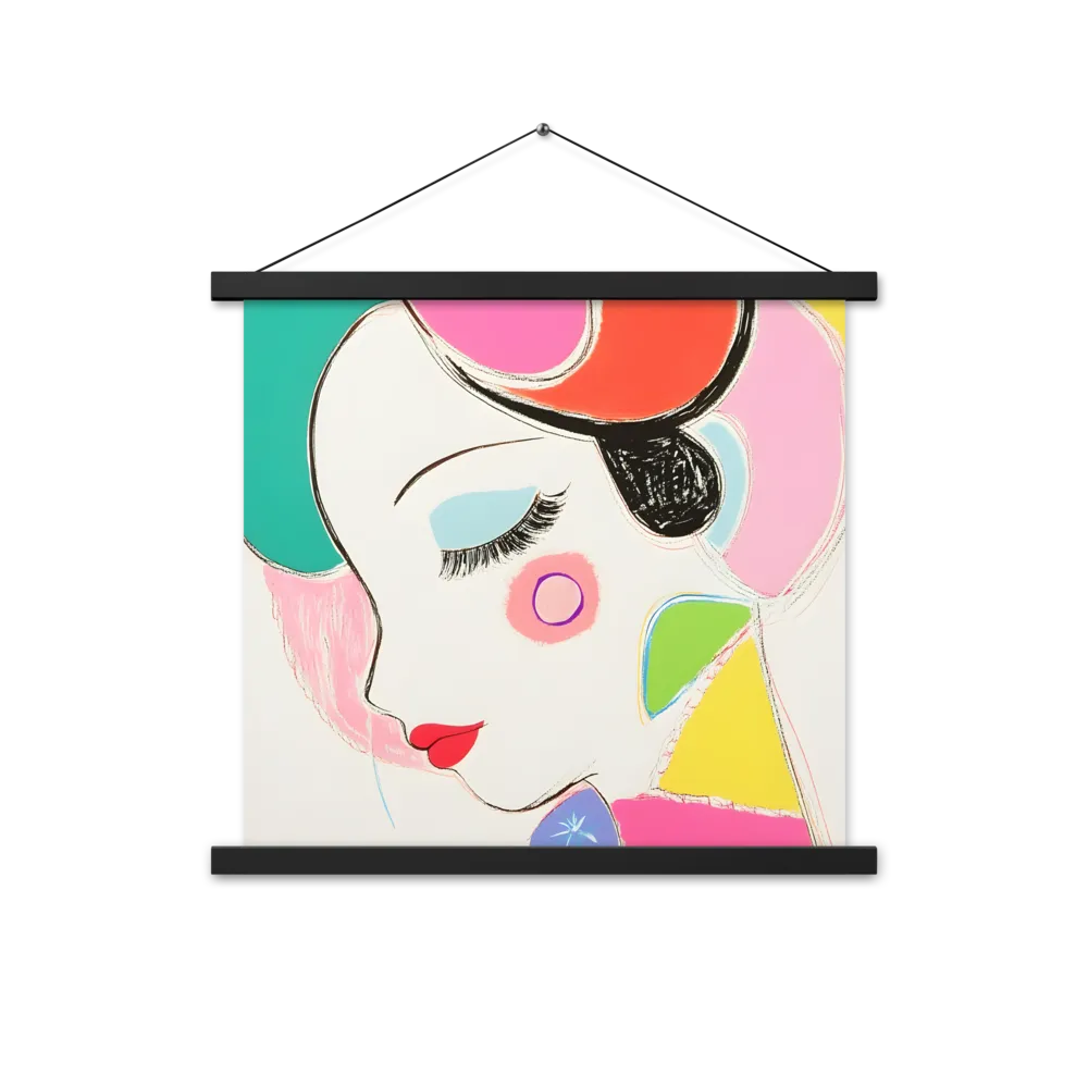 Whimsical Portrait in Colorful Abstraction | Poster With Black Wood Hanger | 18″×18″