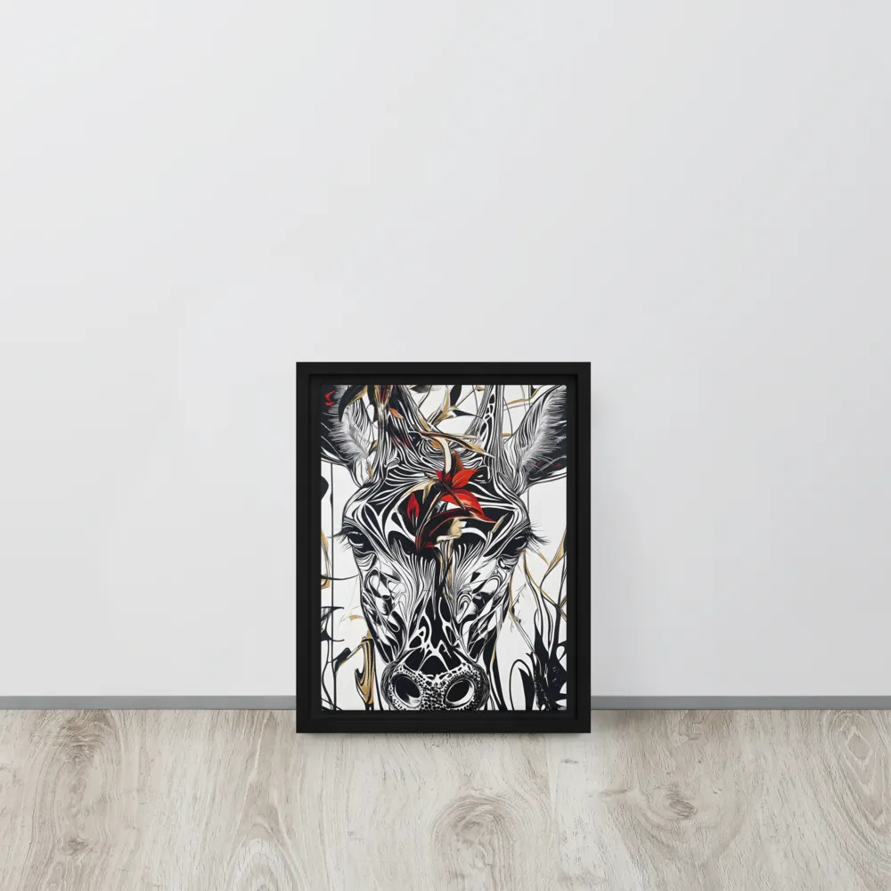 Floral Elegance: The Giraffe's Portrait | Canvas with White Frame | 9″×12″
