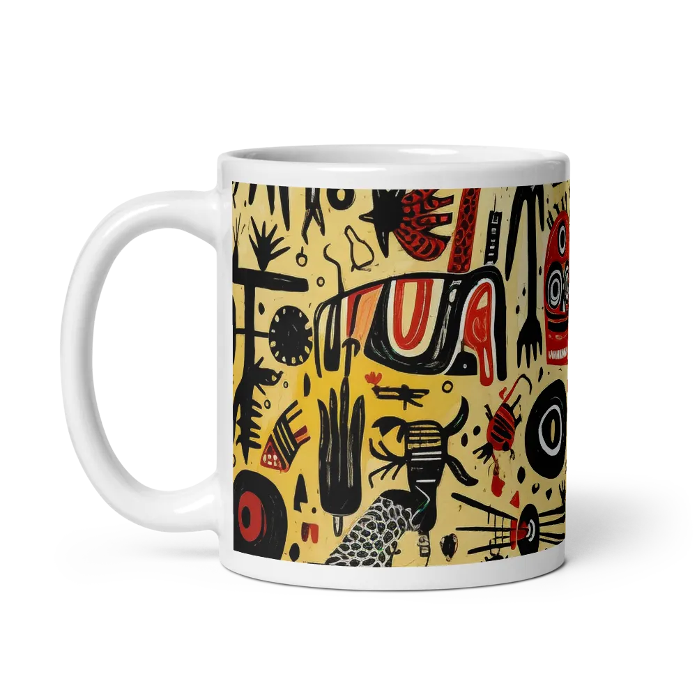 Abstract Encounters: A Dance of Faces and Symbols | Mug with White inside | 11 oz