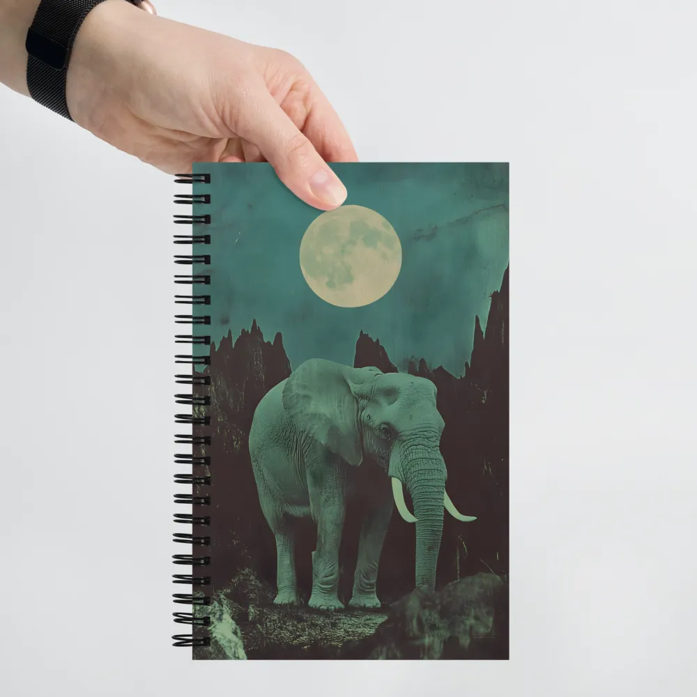 Ethereal Presence: Elephant Under a Full Moon | Spiral Notebook