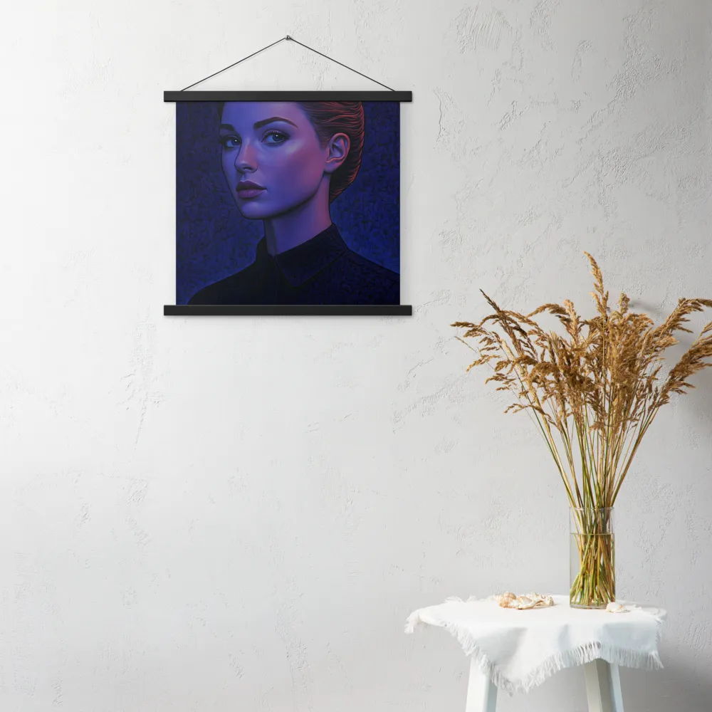 Ethereal Portrait in Blue and Red | Poster With Black Wood Hanger | 18″×18″