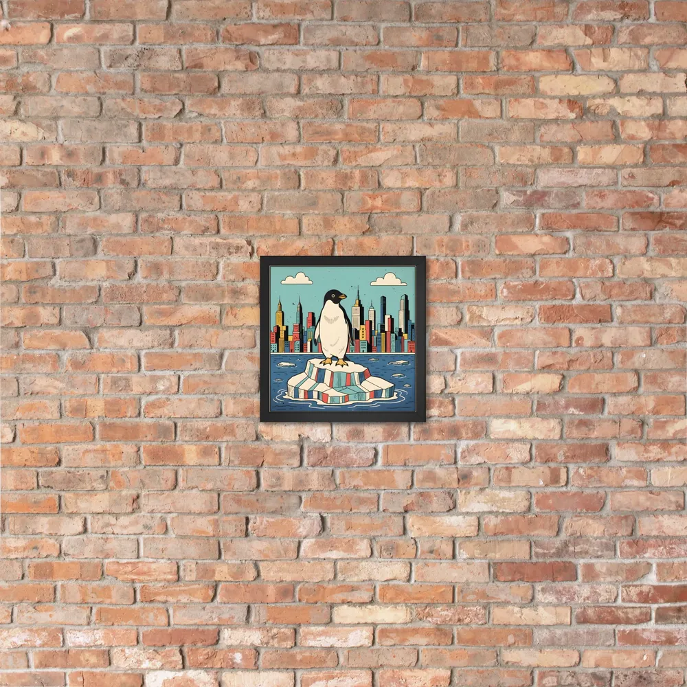 Urban Penguin 
 Poster with Black Frame | 12″x 12″