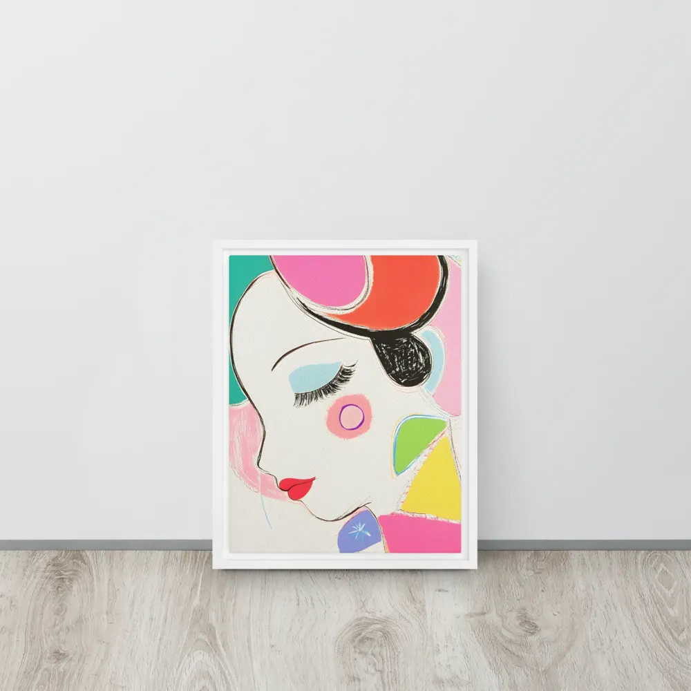 Whimsical Portrait in Colorful Abstraction | Canvas with White Frame | 11″×14″