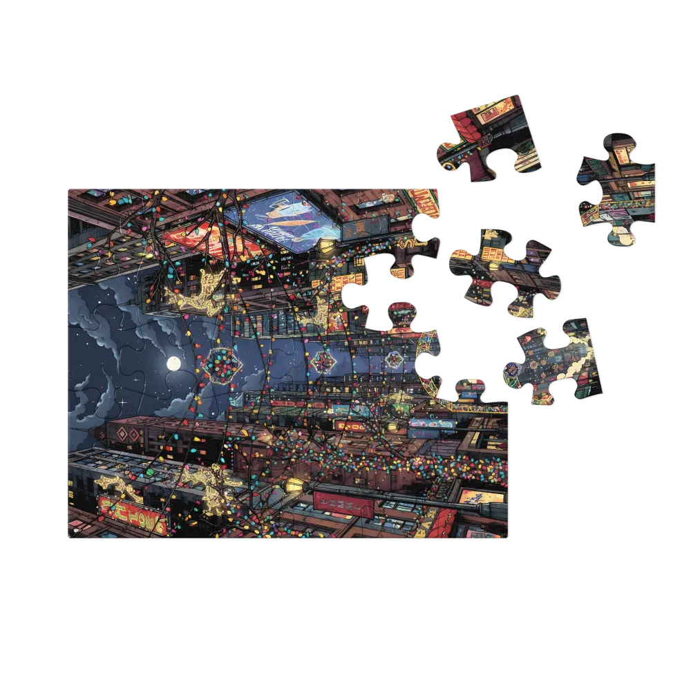 Midnight Holiday Avenue 
 Jigsaw Puzzle in Tin Box