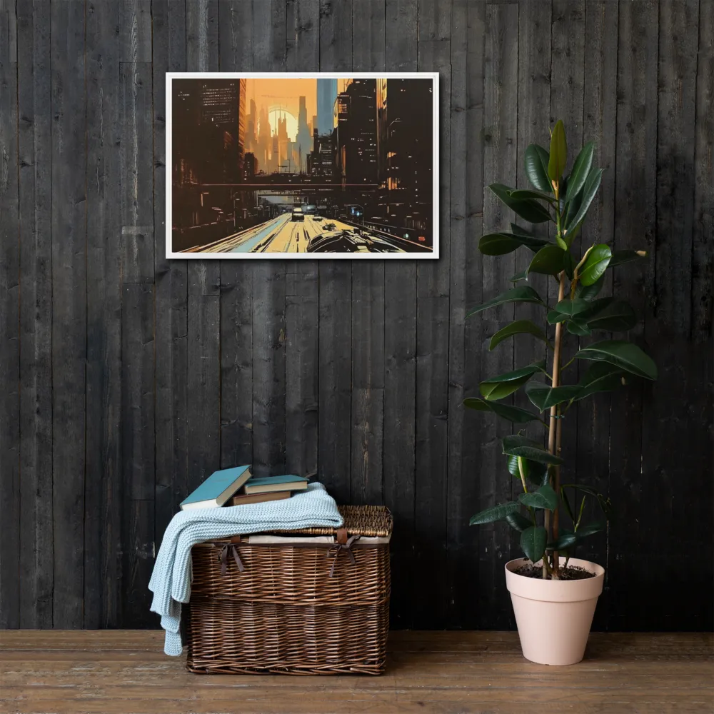 Metro Nexus: A Futuristic Cityscape | Canvas with White Frame | 20″×30″