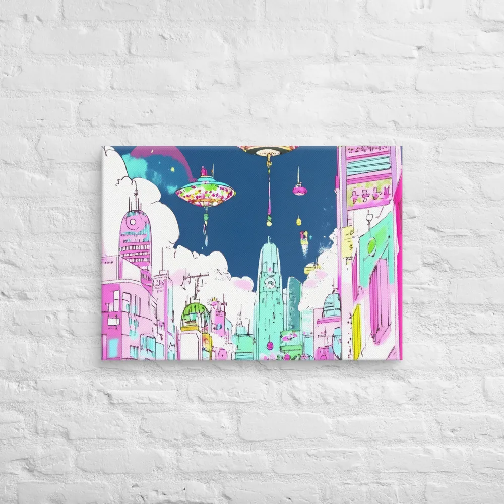 Futuristic Cityscape with Floating Structures | Canvas | 20″×28″