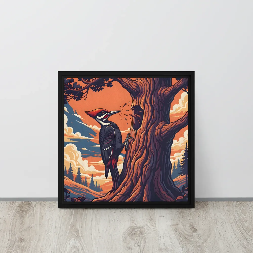 Woodpecker at Sunset 
 Canvas with Black Frame | 16″x 16″