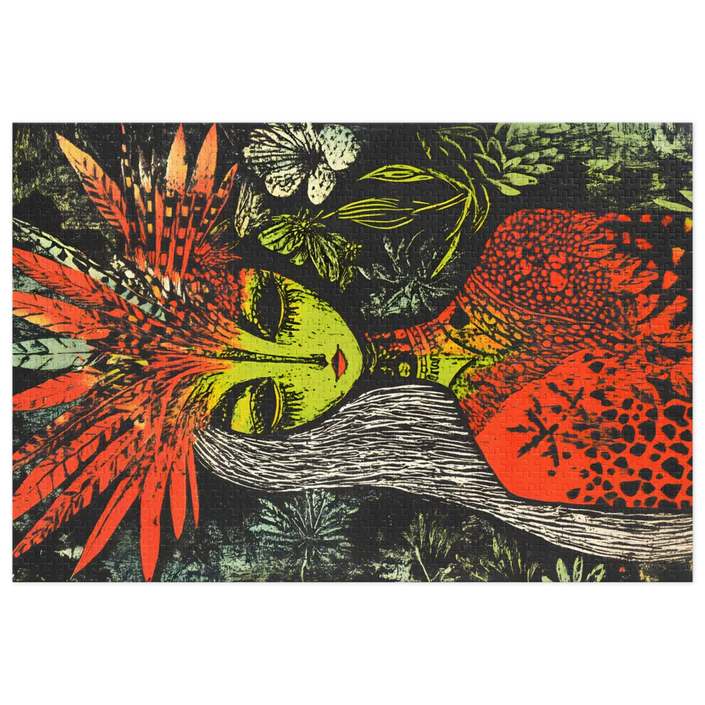 Jungle Queen Linocut 
 Jigsaw Puzzle in Tin Box