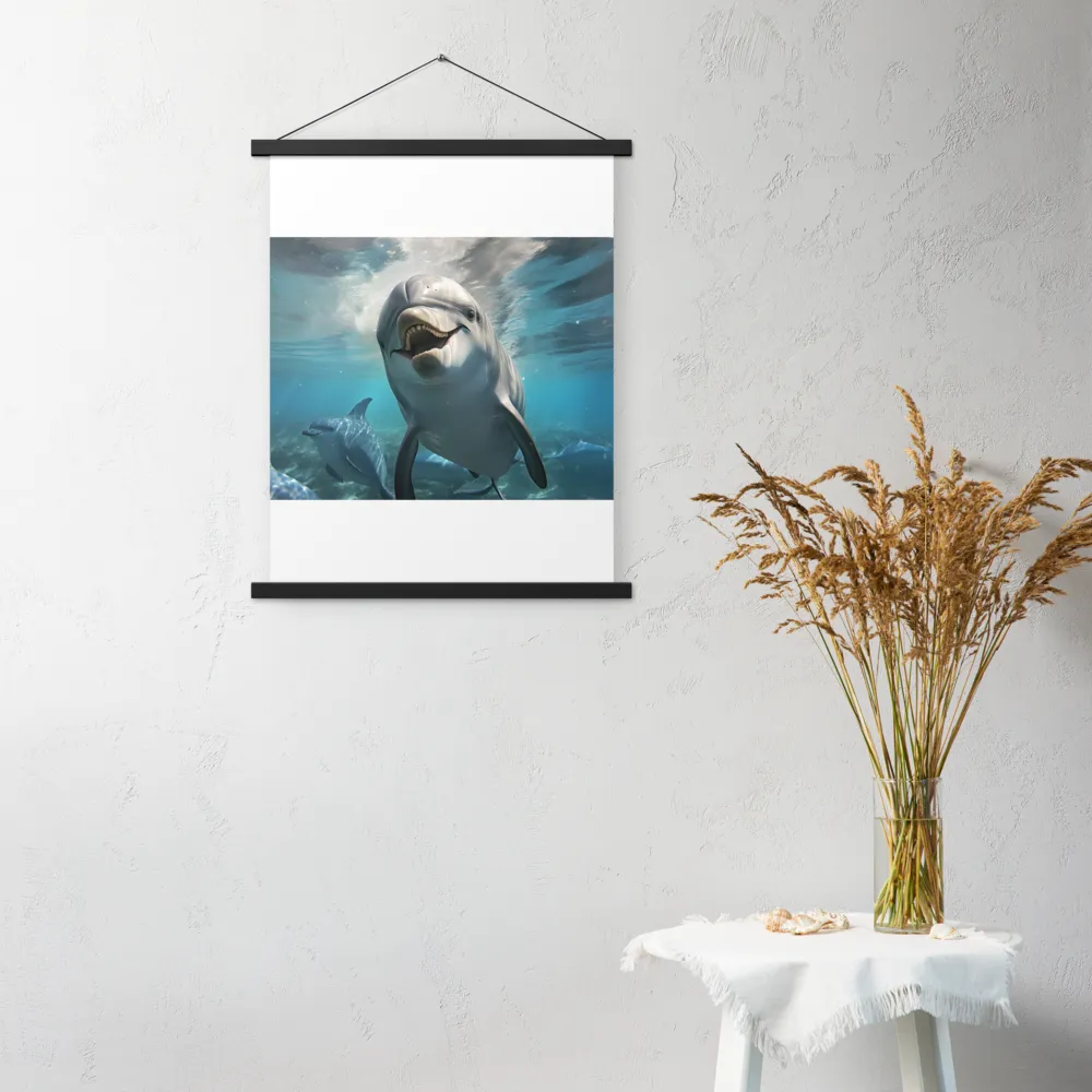 Beneath the Waves: A Dolphin's Dance | Poster With Black Wood Hanger | 18″×24″
