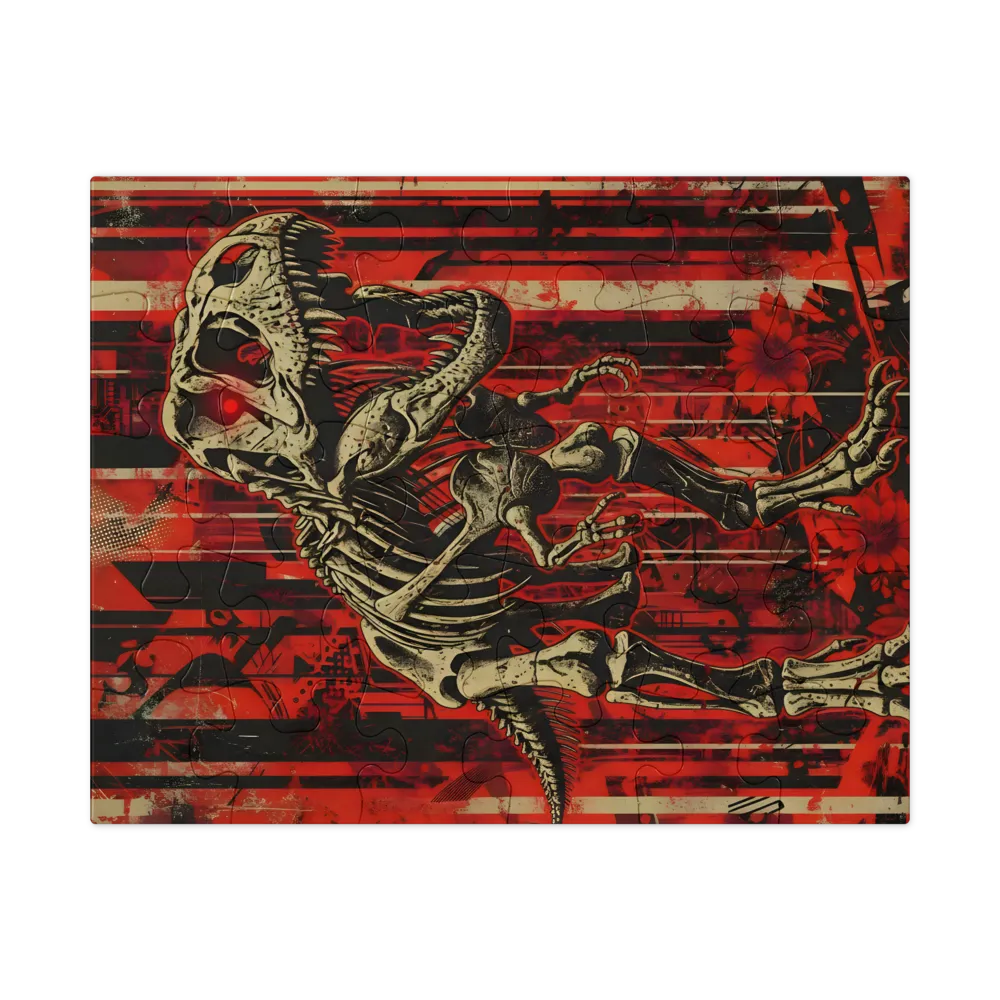 Crimson T. rex Skeleton 
 Jigsaw Puzzle in Tin Box
