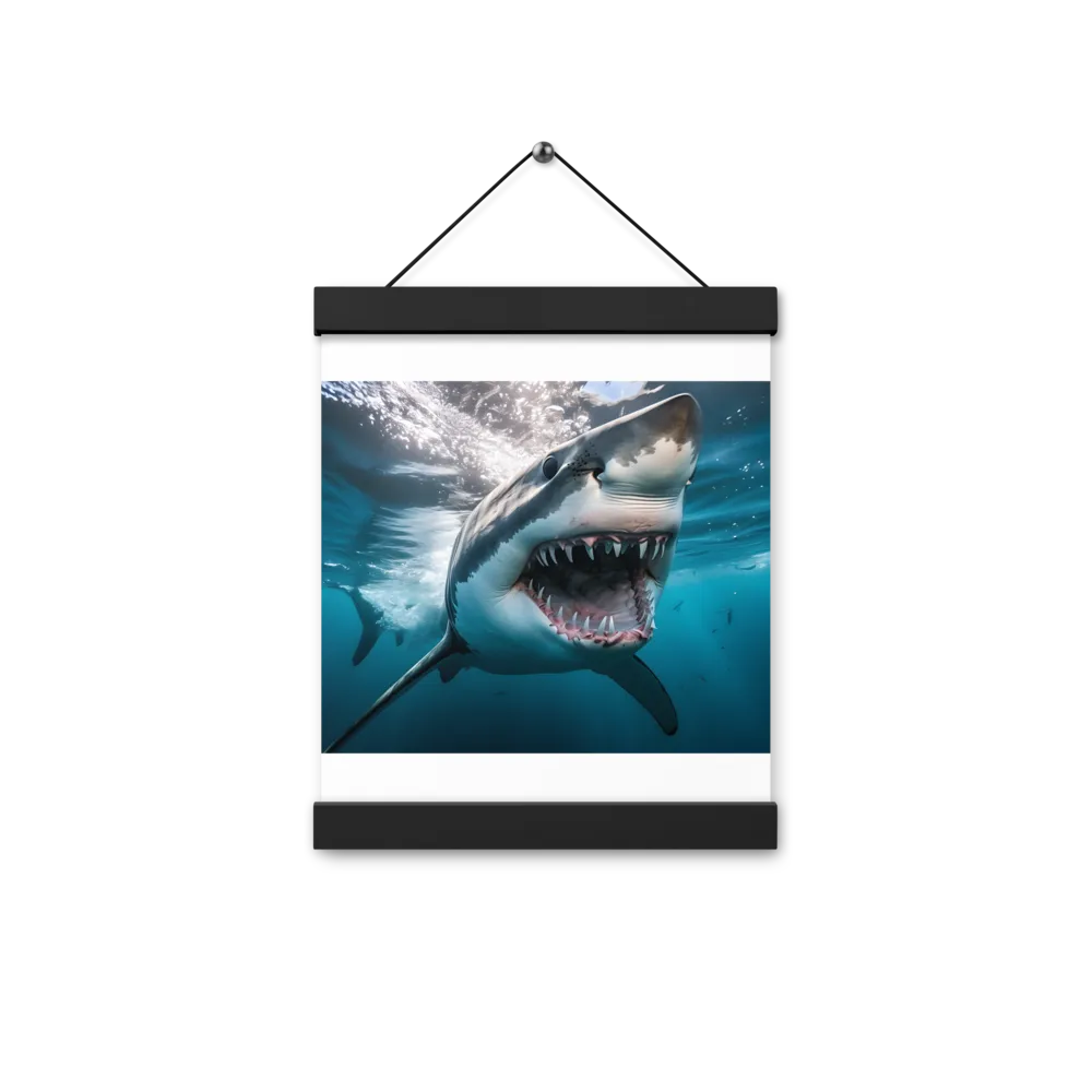 Majesty of the Ocean: The Great White Shark | Poster With Black Wood Hanger | 8″×10″