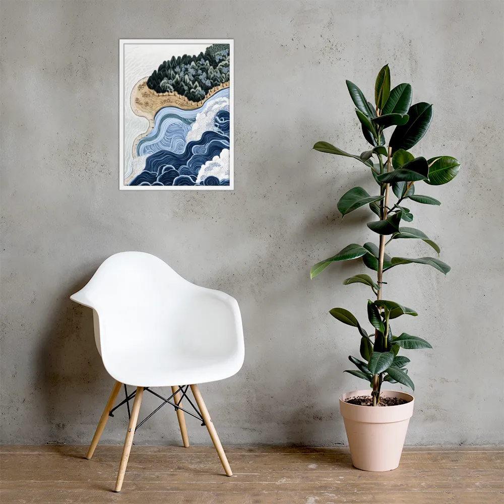 Oceanic Harmony: A Tranquil Landscape | Poster with White Frame | 18″×24″