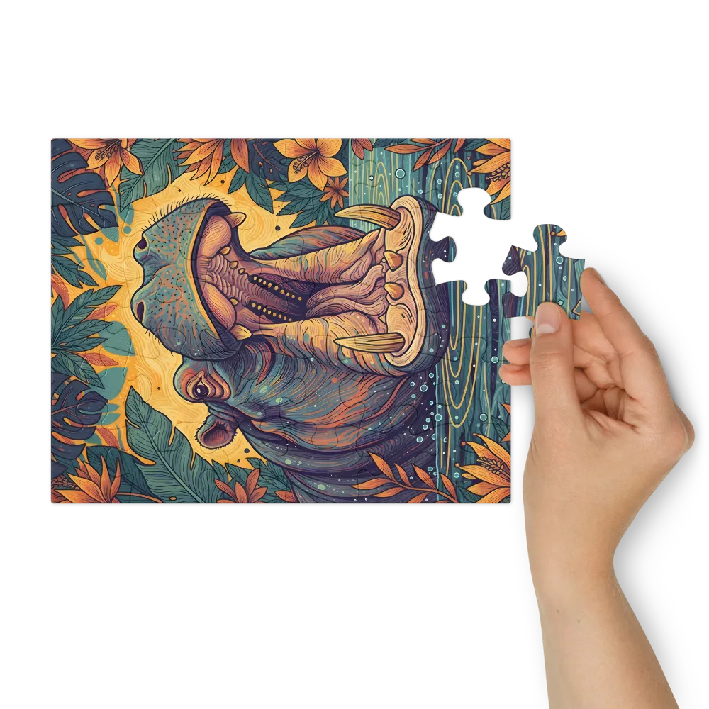 Hippo in Bloom 
 Jigsaw Puzzle in Tin Box