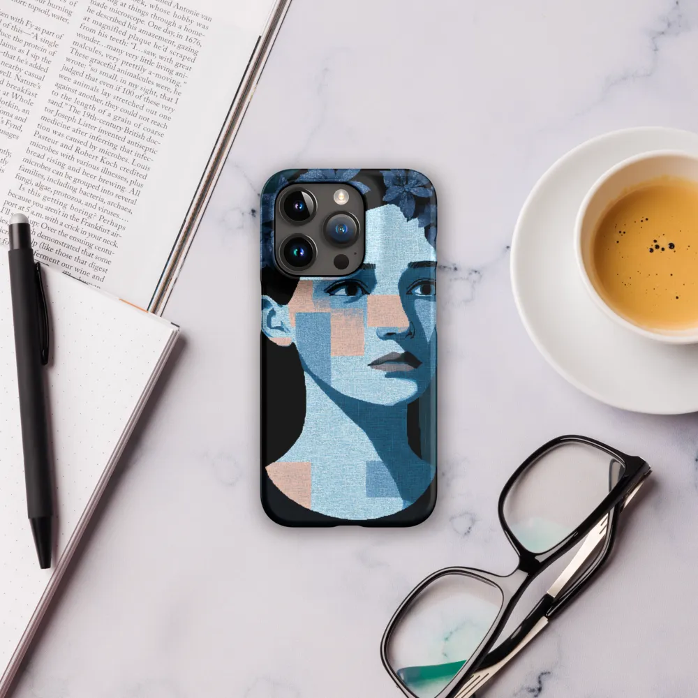 Grid-Wreathed Cyan Portrait