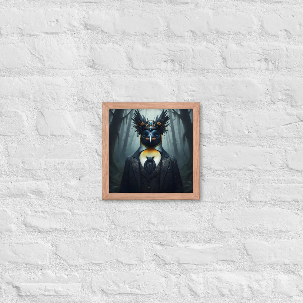 Regal Penguin 
 Poster with Red oak Frame | 10″x 10″