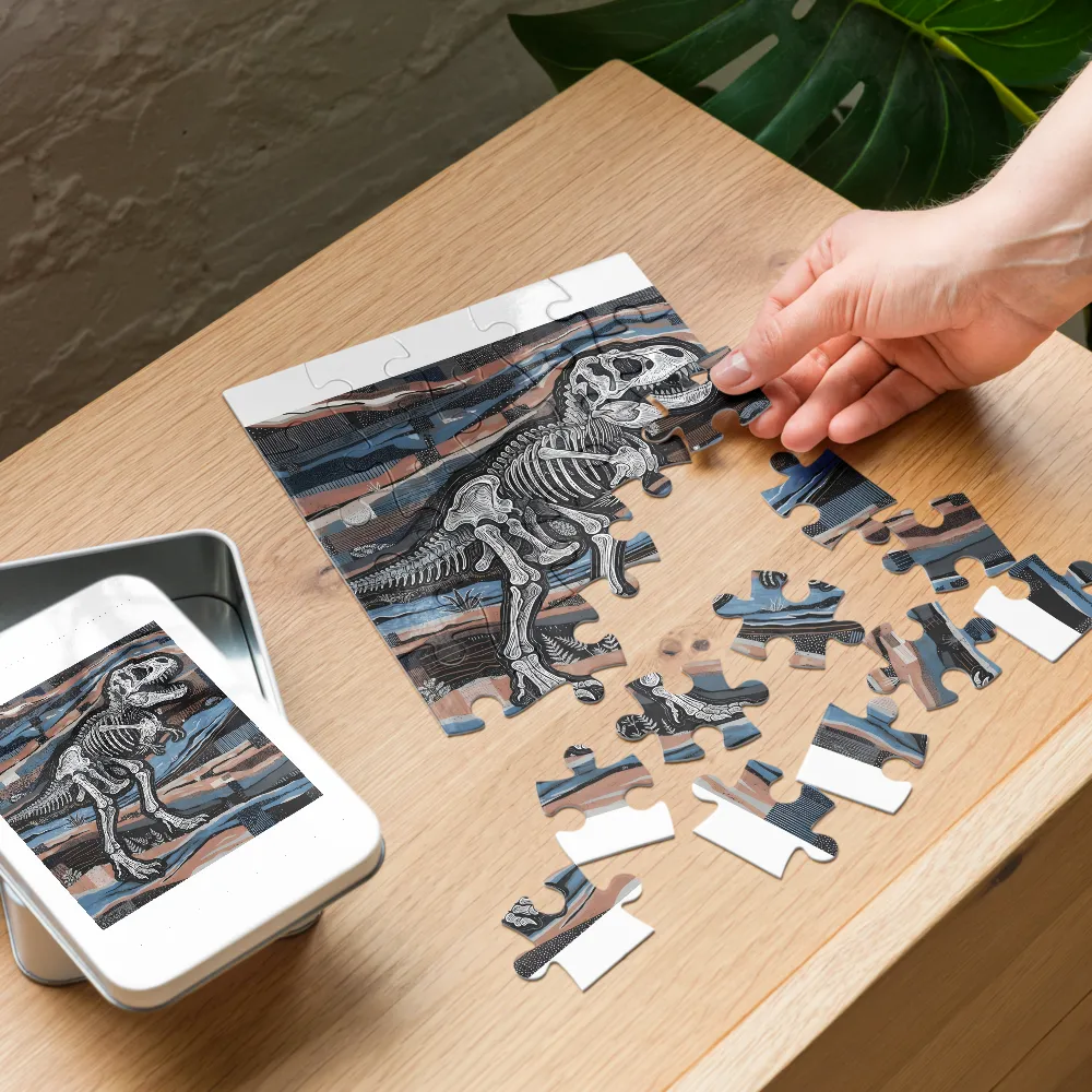 T‑Rex Skeleton Illustration 
 Jigsaw Puzzle in Tin Box