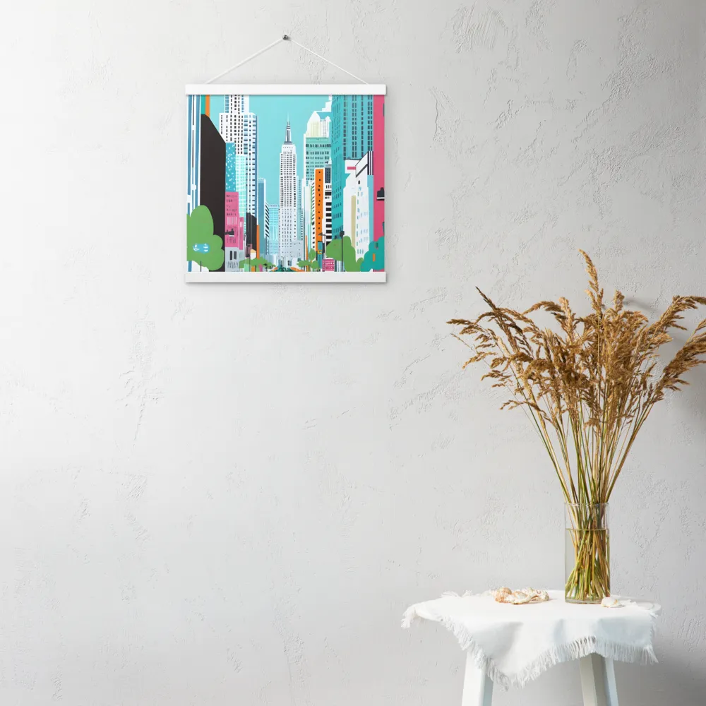 Urban Symphony: A Modern Cityscape | Poster With White Wood Hanger | 16″×16″