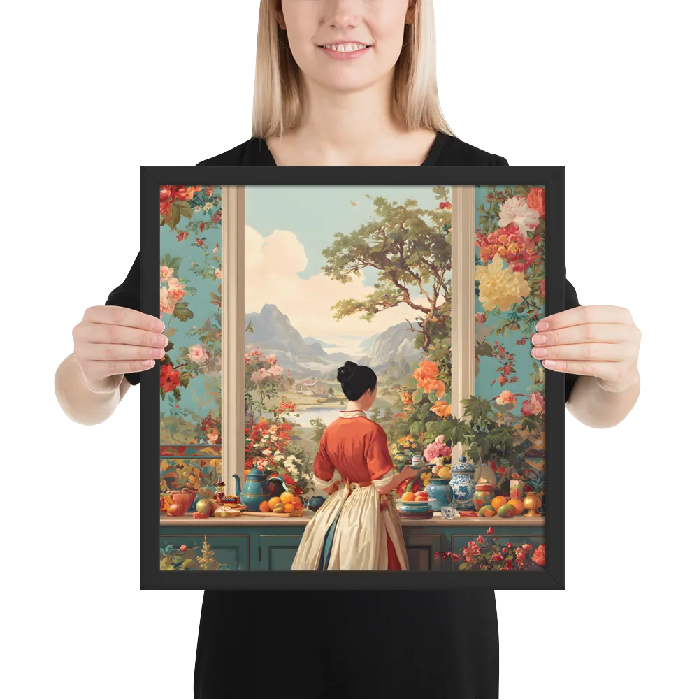 Window to the Garden 
 Poster with Black Frame | 16″x 16″