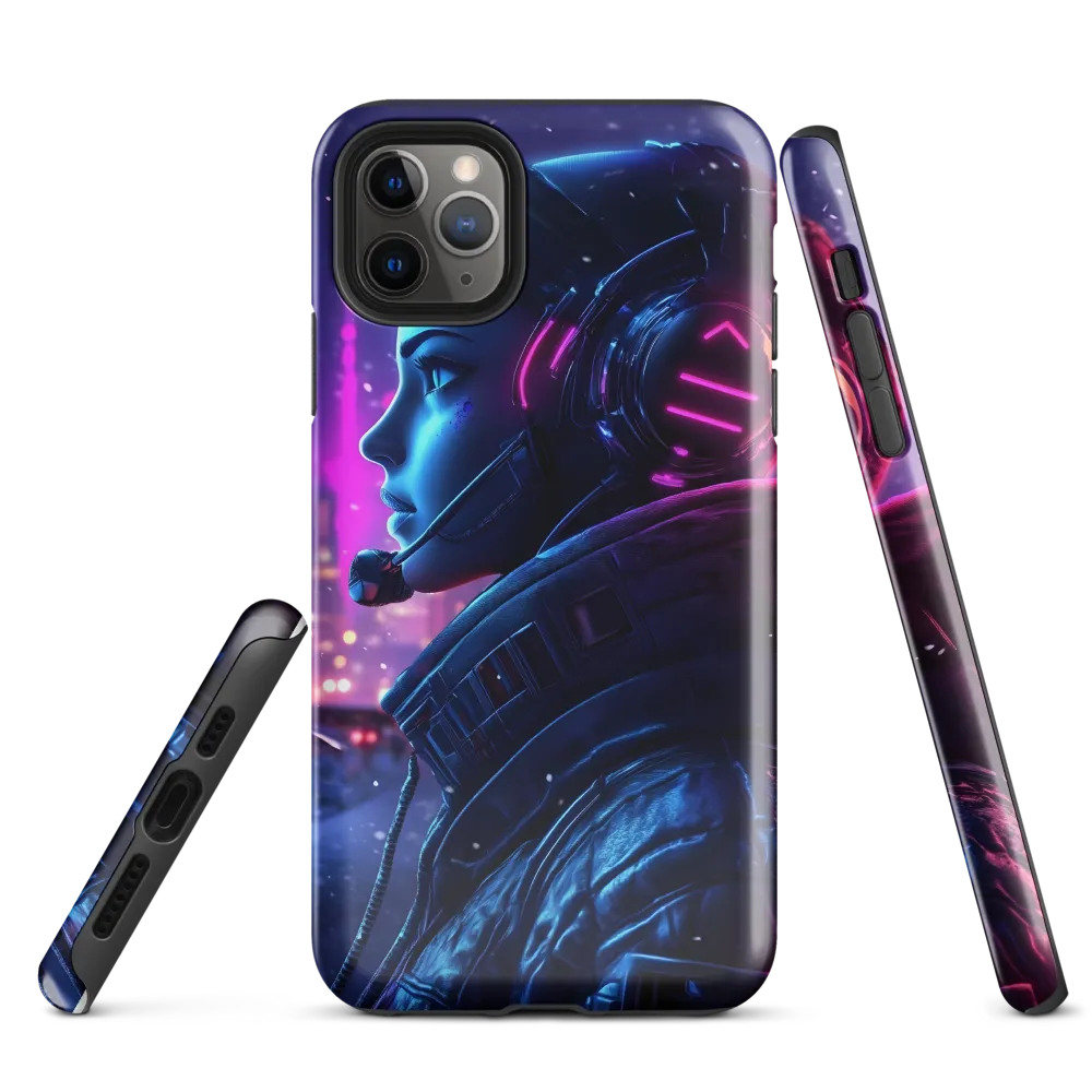 Dystopian Elegance: Cyberpunk Figure in Neon | Phone Case |  11 Pro Max | Tough Case | Glossy