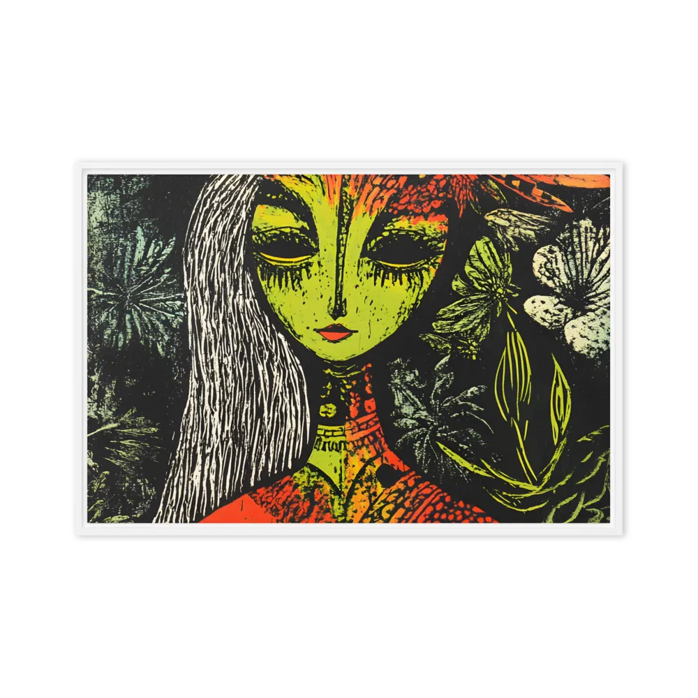 Mystical Flora: A Surreal Portrait | Canvas with White Frame | 24″×36″