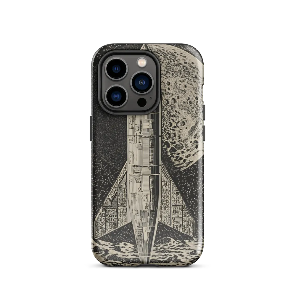Engraved Rocket over Lunar Plain