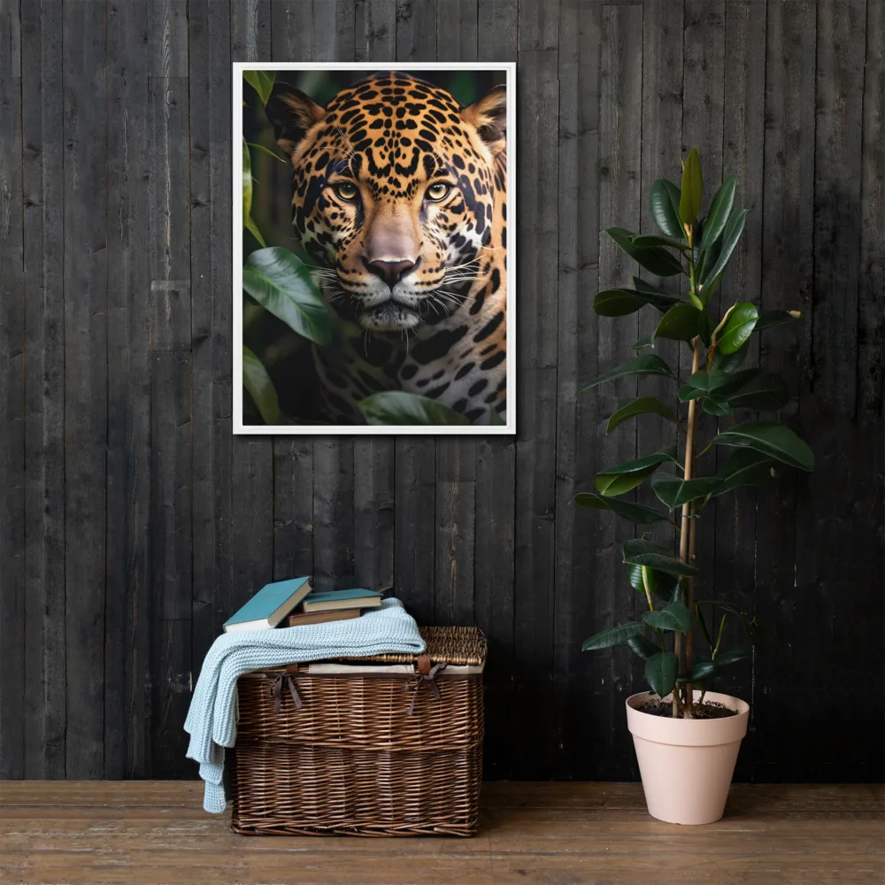 The Intensity of Nature: A Jaguar’s Gaze | Canvas with White Frame | 24″×32″