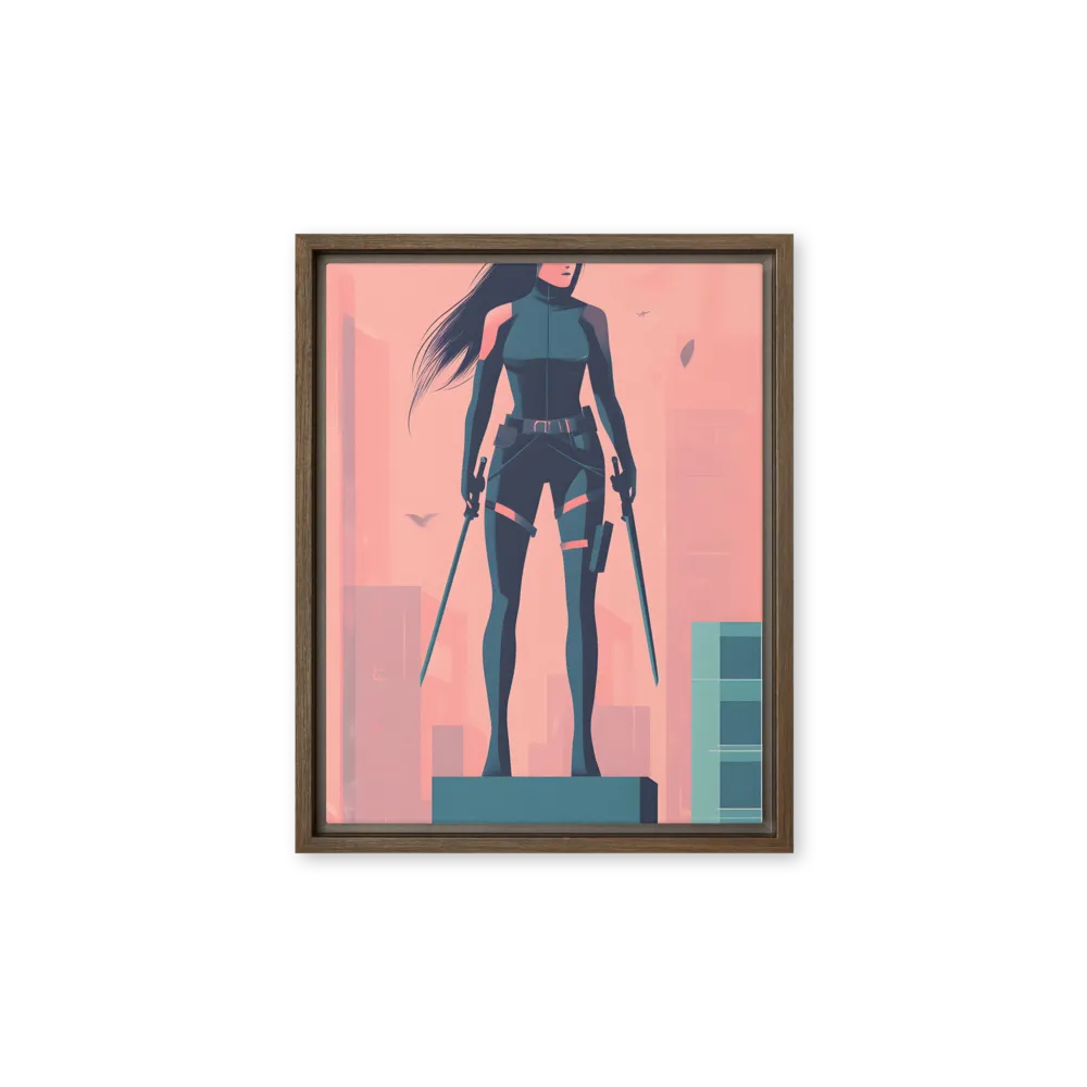 Urban Sentinel: A Warrior's Stand | Canvas with Brown Frame | 11″×14″