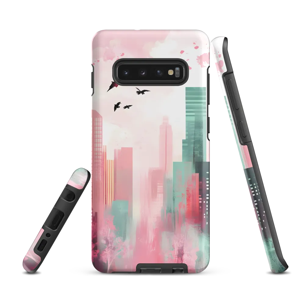 Dreamy Cityscape in Pink and Cyan