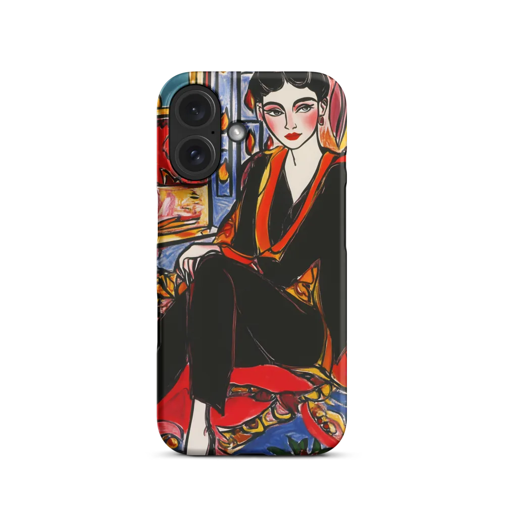Ornamented Silence — Seated Portrait in Black and Red
