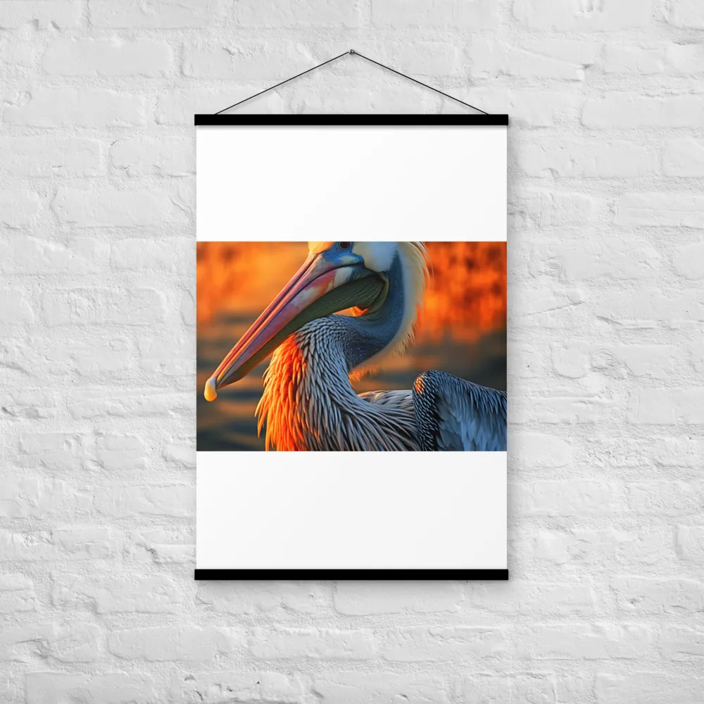 Elegance of the Pelican at Sunset | Poster With Black Wood Hanger | 24″×36″