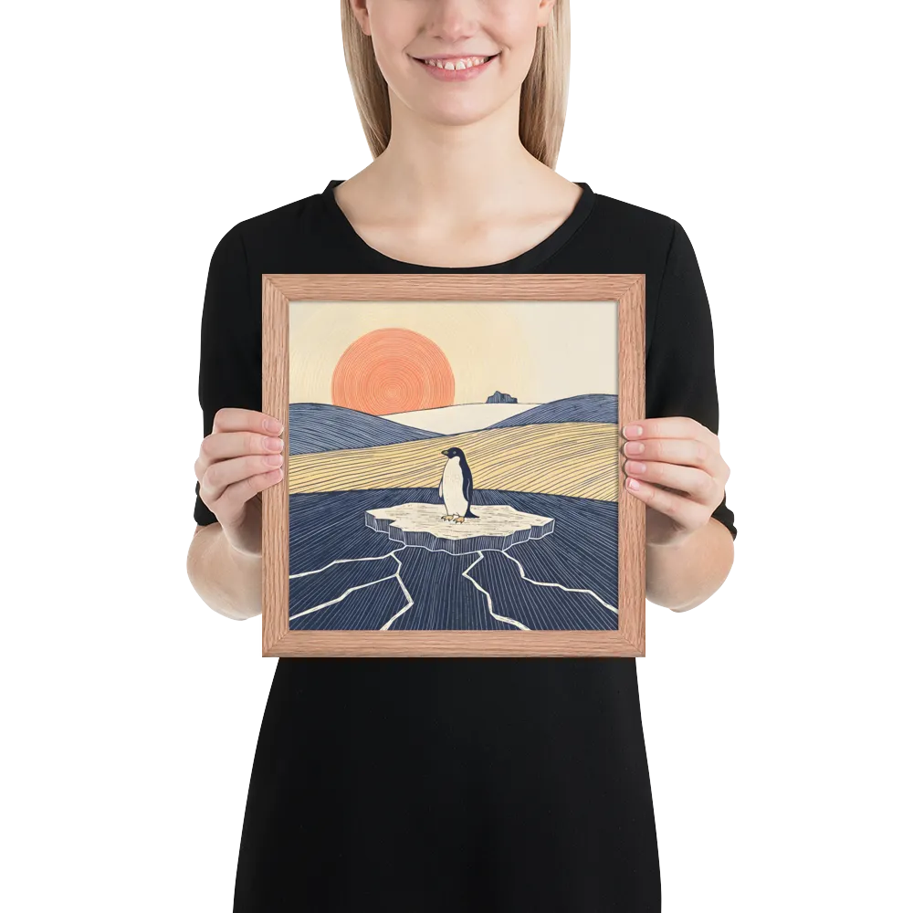 Solitary Penguin 
 Poster with Red oak Frame | 10″x 10″