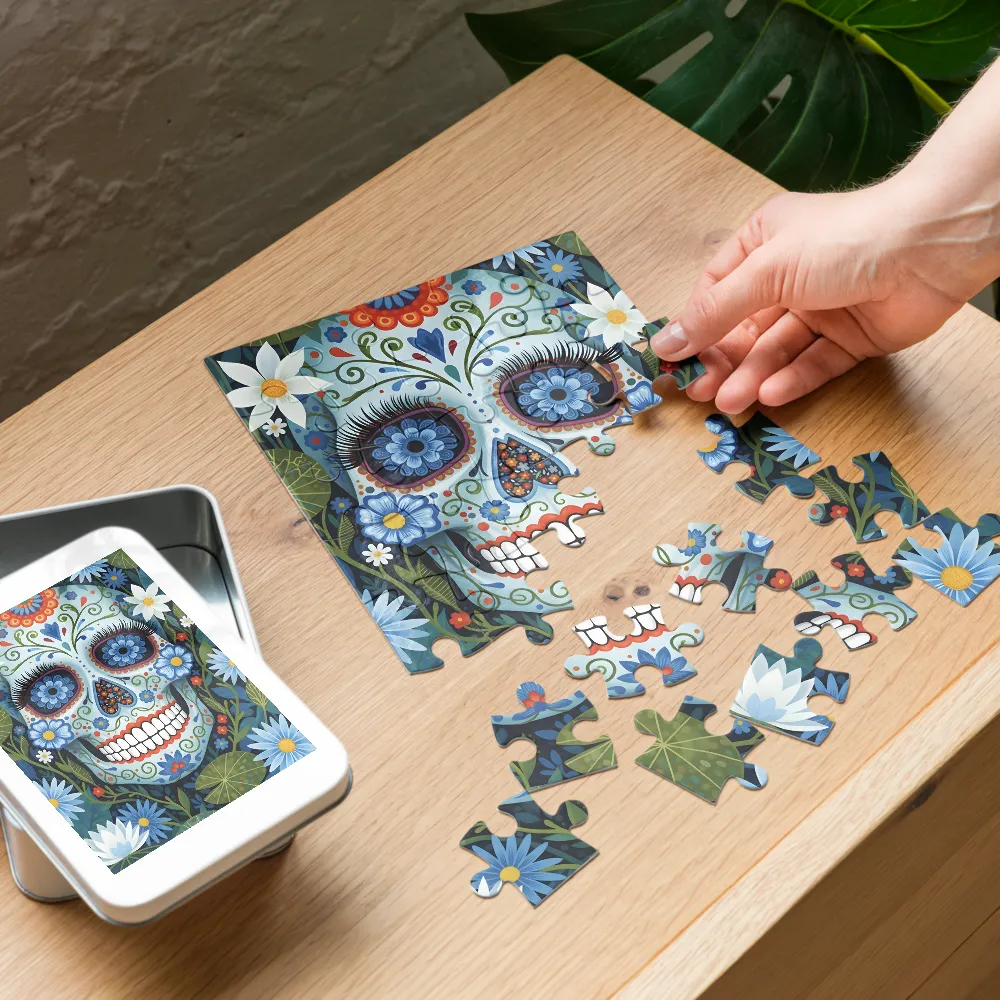 Botanical Sugar Skull 
 Jigsaw Puzzle in Tin Box