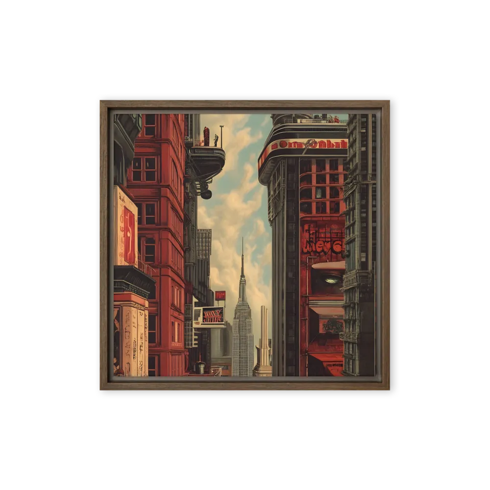 A Glimpse of Tomorrow: Urban Ambition | Canvas with Brown Frame | 16″×16″