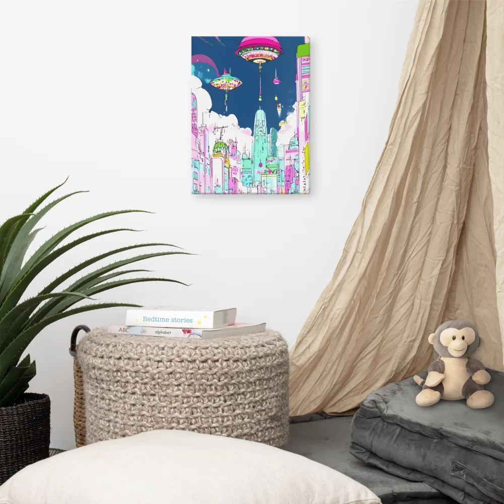 Futuristic Cityscape with Floating Structures | Canvas | 12″×16″