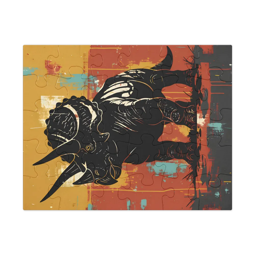 Retro Triceratops 
 Jigsaw Puzzle in Tin Box