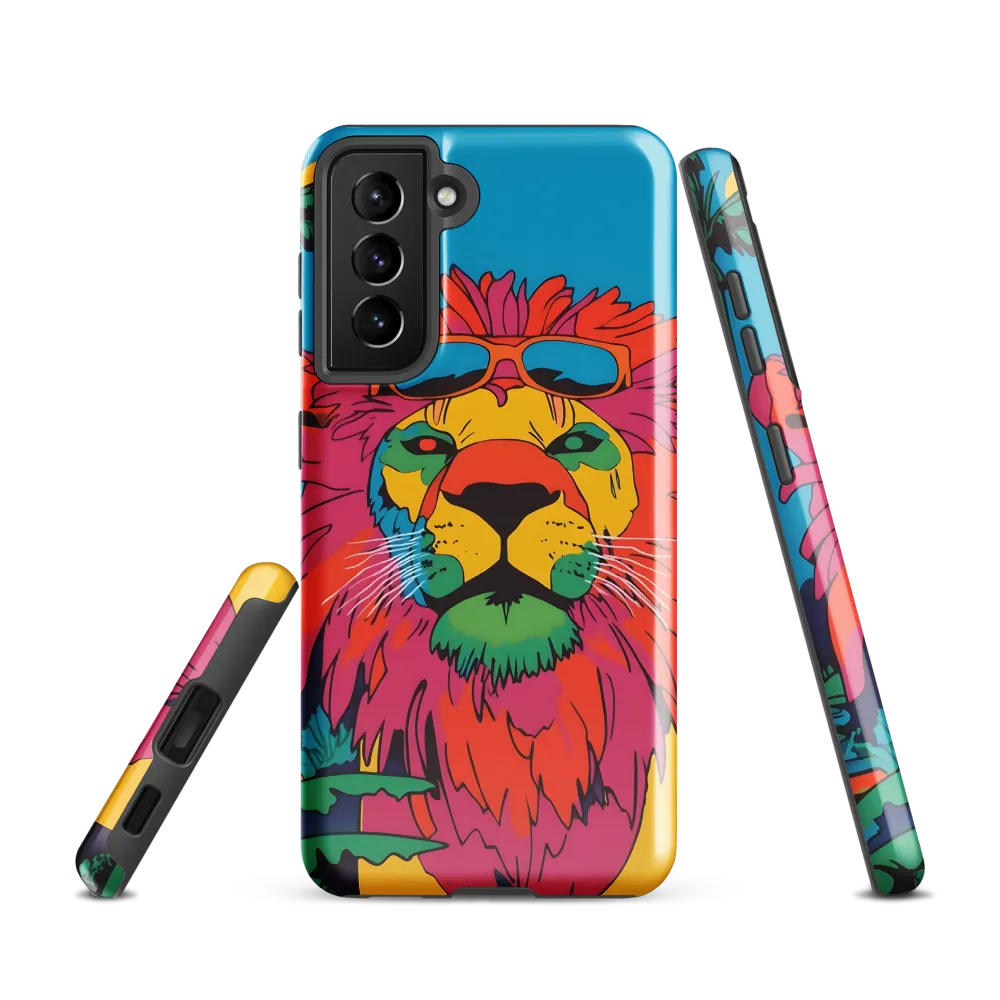 Lion with Sunglasses: A Vibrant Tropical Portrait | Phone Case |  S21 | Tough Case | Glossy